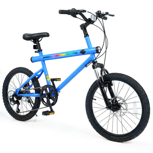 20-inch blue commuter bicycle by GemGear with rainbow LED strip stereo 6-speed Shimano on Tampa Home & Garden Store