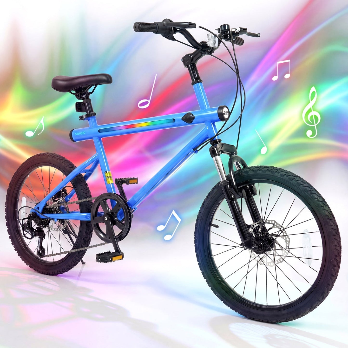 GemGear 20in blue commuter bike with LED lights and speakers, 6spd Shimano twist on Tampa Home & Garden Store
