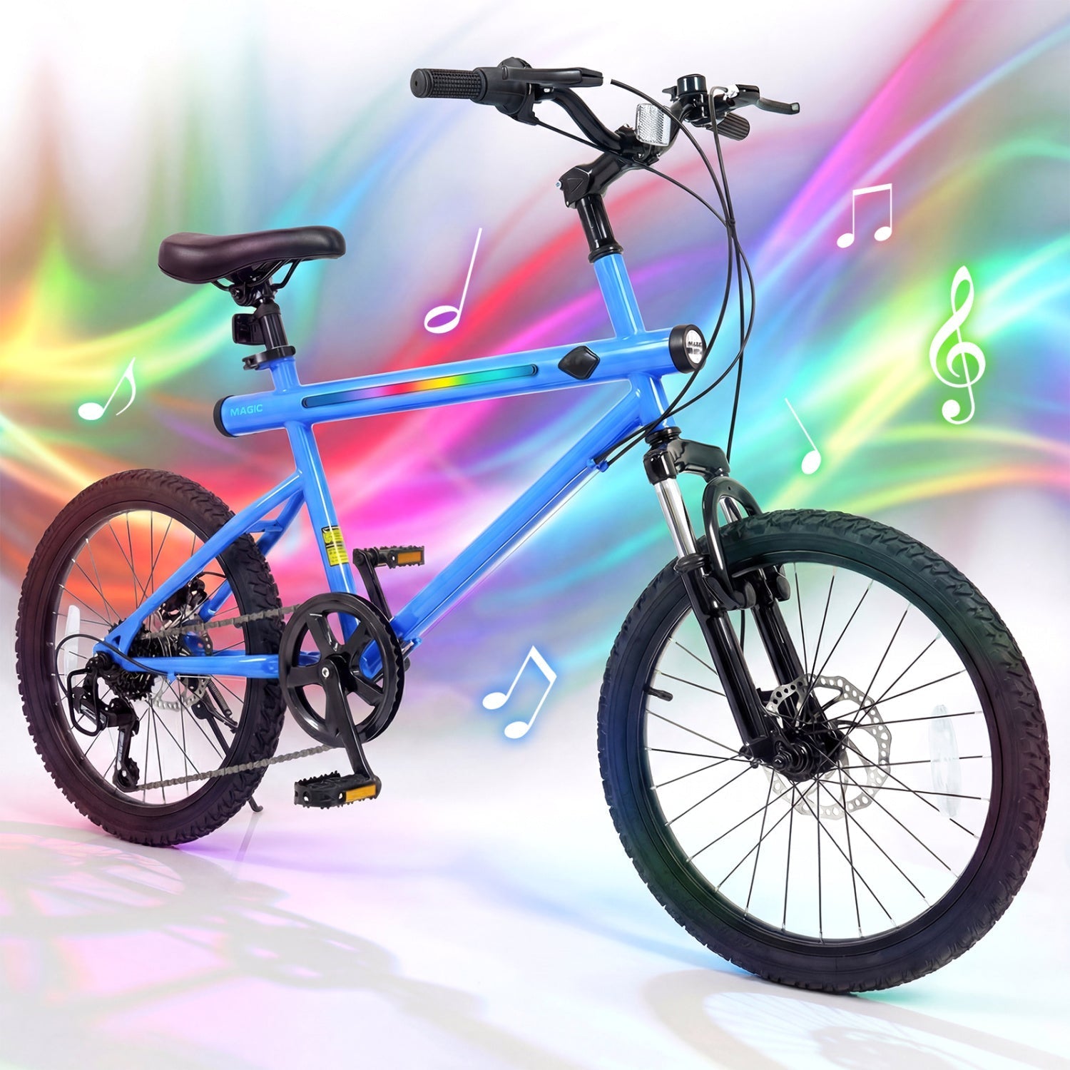GemGear 20in blue commuter bike with LED lights and speakers, 6spd Shimano twist on Tampa Home & Garden Store