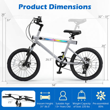 GemGear 20-inch commuter bicycle with LED lights, 6-speed Shimano twist shifting, speakers on Tampa Home & Garden Store