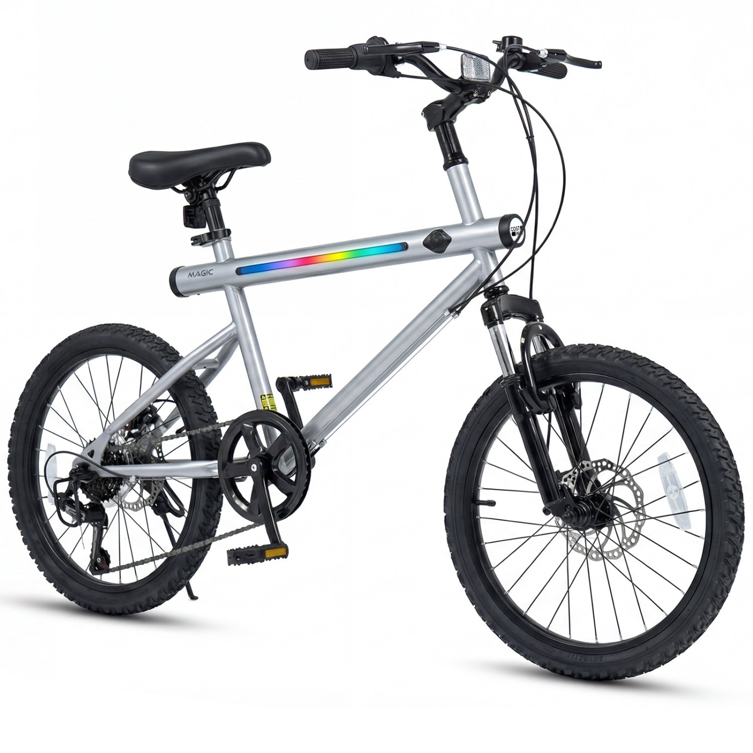 GemGear 20-inch commuter bicycle with silver aluminum frame and LED-lit rainbow stripe on Tampa Home & Garden Store