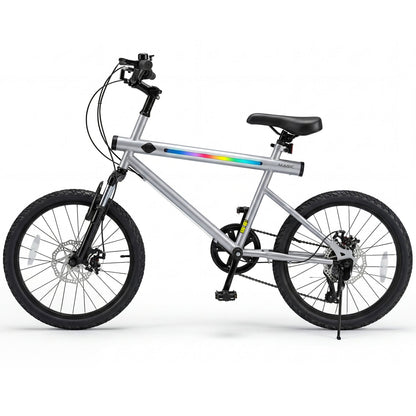 20in LED-lit commuter bike GemGear with 6-speed Shimano twist shifter and stereo speakers silver on Tampa Home & Garden Store