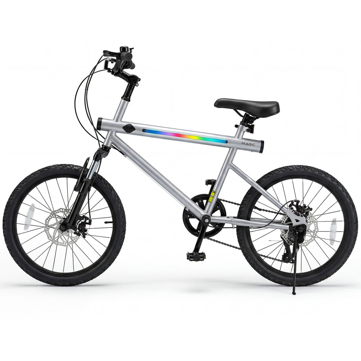 GemGear 20in commuter bike with LED-lit frame and rainbow accent, 6-speed Shimano twist on Tampa Home & Garden Store