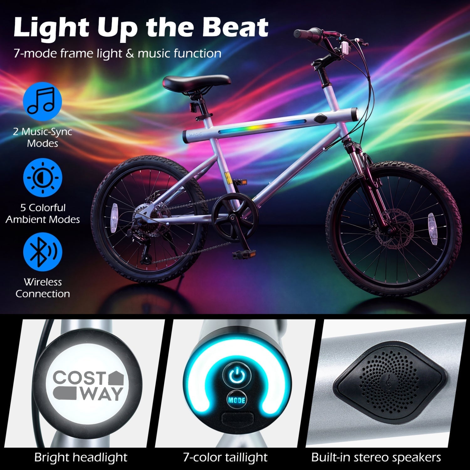 GemGear 20in commuter bike with LED lighting, 6-speed Shimano twist shifter, and speakers on Tampa Home & Garden Store