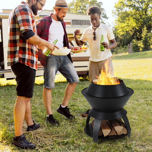GemGear 20 Inch Patio Fire Pit black metal fire bowl with storage shelf on Tampa Home & Garden Store