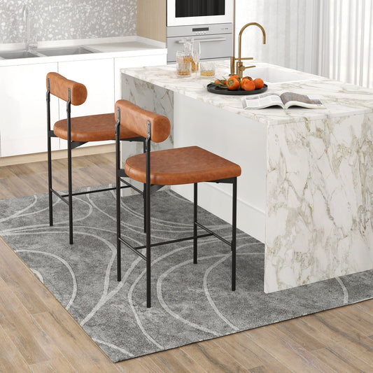 20 Inch Upholstered Bar Stools Set of 2 Counter Height Bar Chairs with  Backrest-Brown - Tampa Home & Garden Store