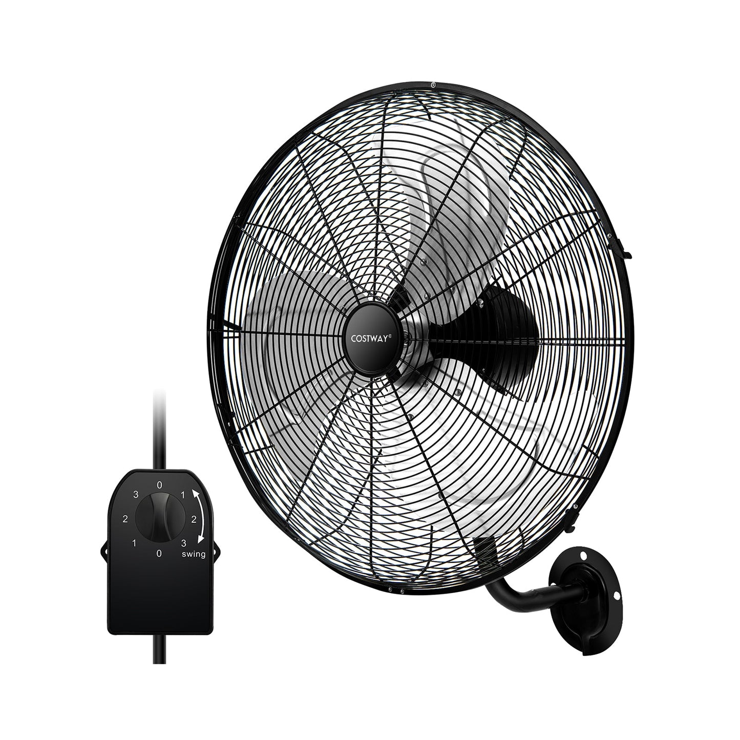 Ventilador de pared de 20 pulgadas con 3 velocidades y cabezal inclinable ajustable - Negro