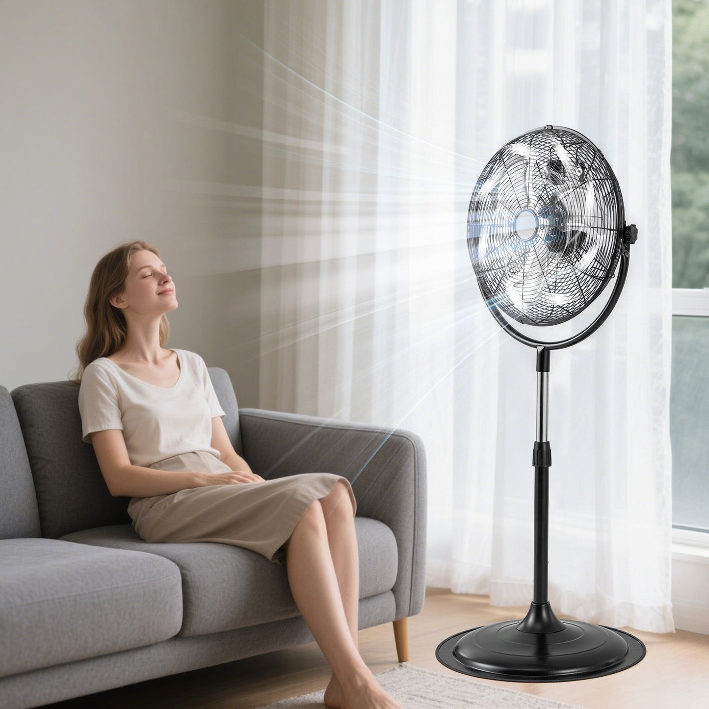 Ventilador de Pedestal de Alta Velocidad de 18 Pulgadas con 3 Velocidades y Altura Ajustable - Negro