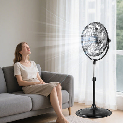 Ventilador de Pedestal de Alta Velocidad de 18 Pulgadas con 3 Velocidades y Altura Ajustable - Negro