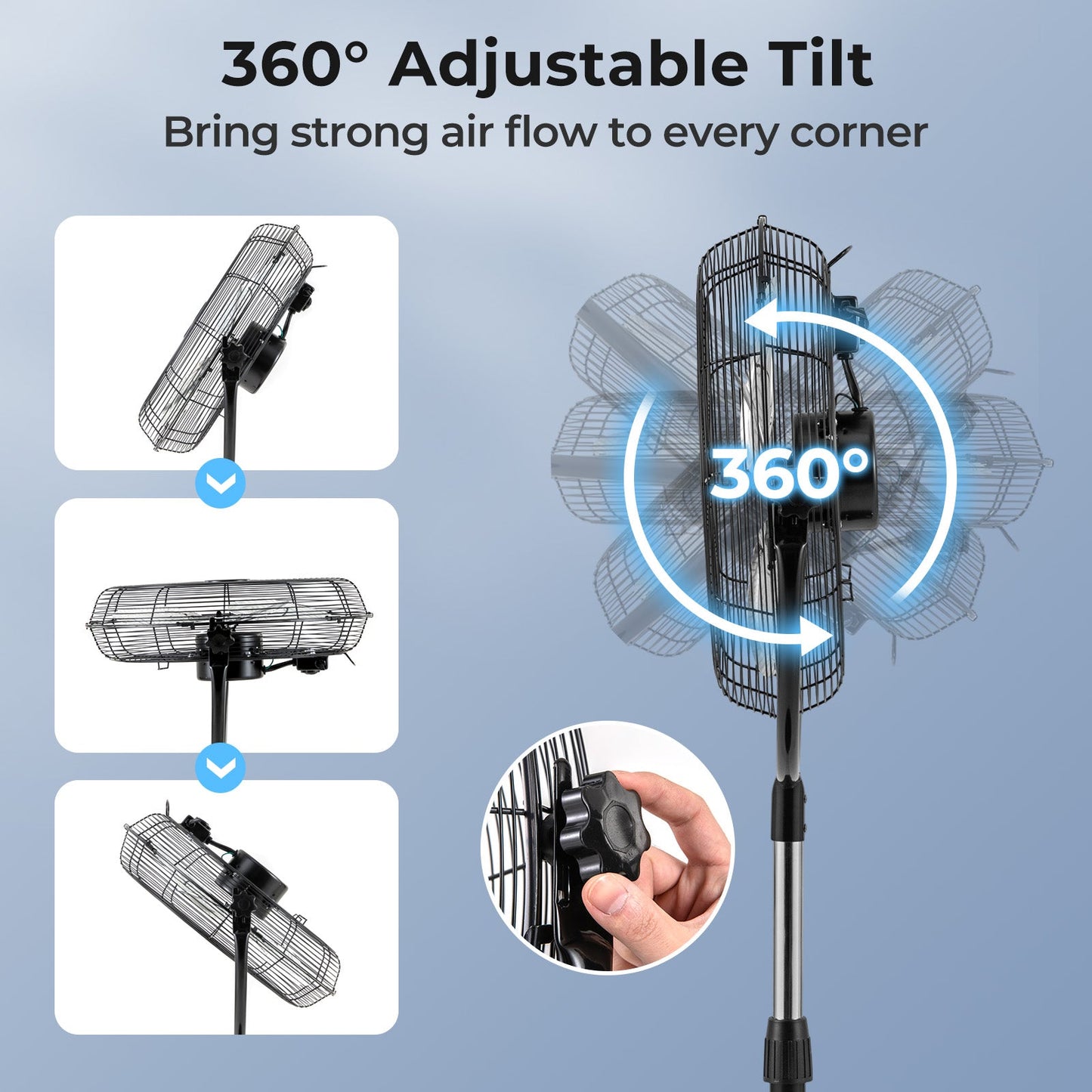 Ventilador de Pedestal de Alta Velocidad de 18 Pulgadas con 3 Velocidades y Altura Ajustable - Negro