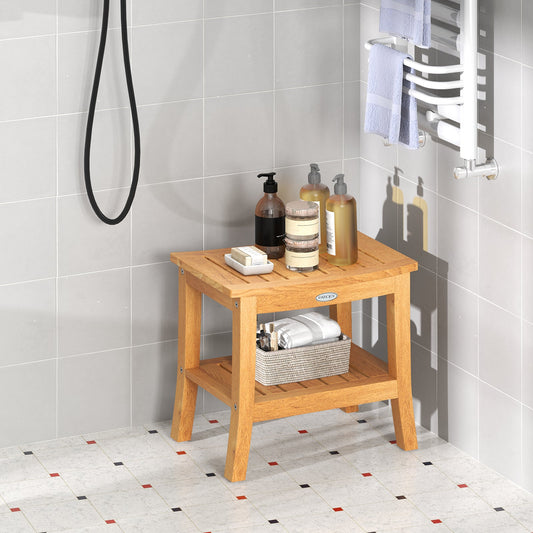 20 Inches Non-slip Shower Bench with Storage Shelf and Curved Top - Tampa Home & Garden Store