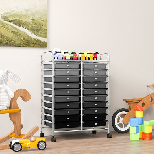 20 Drawers Rolling Storage Cart Studio Organizer-Black & Gray - Tampa Home & Garden Store