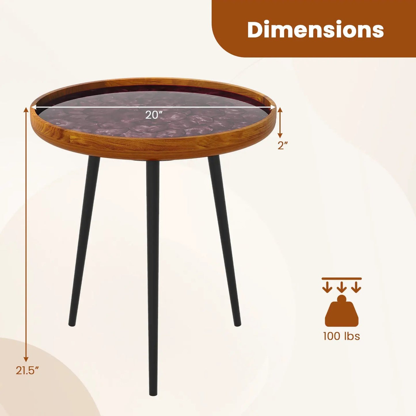 Round Sea Shell End Table With Epoxy Resin Finish