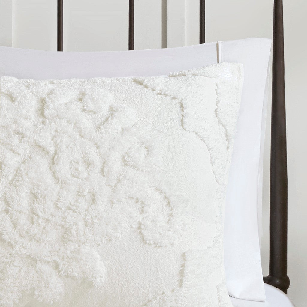 Duvet cover set 3-piece King/Cal King off-white tufted cotton chenille damask HouseOfZazla on Tampa Home & Garden Store