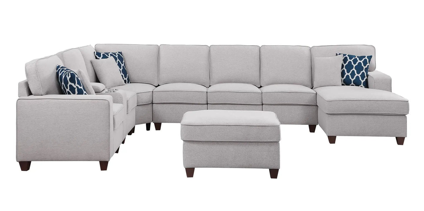 Eric 9-Piece Upholstered Sectional With Ottoman by Unique Piece Furniture, gray fabric on Tampa Home & Garden Store