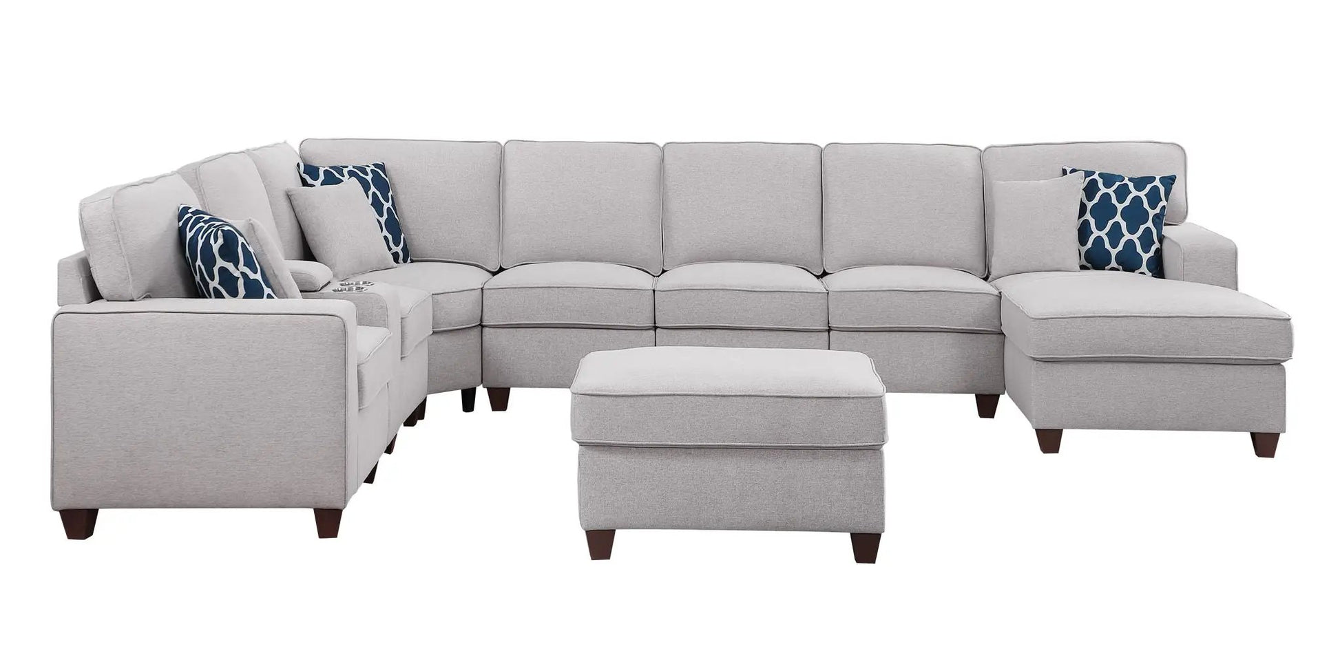 Eric 9-Piece Upholstered Sectional With Ottoman by Unique Piece Furniture, gray fabric on Tampa Home & Garden Store