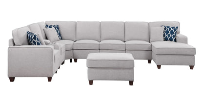 Eric 9-Piece Upholstered Sectional With Ottoman by Unique Piece Furniture, gray fabric on Tampa Home & Garden Store