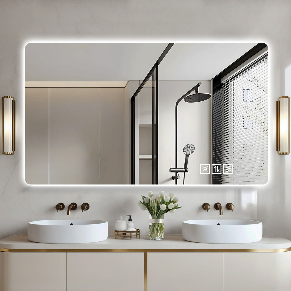 Wall Mounted LED Lighting Mirror with 3-Color Dimmable Light - Silver, bathroom mirror on Tampa Home & Garden Store