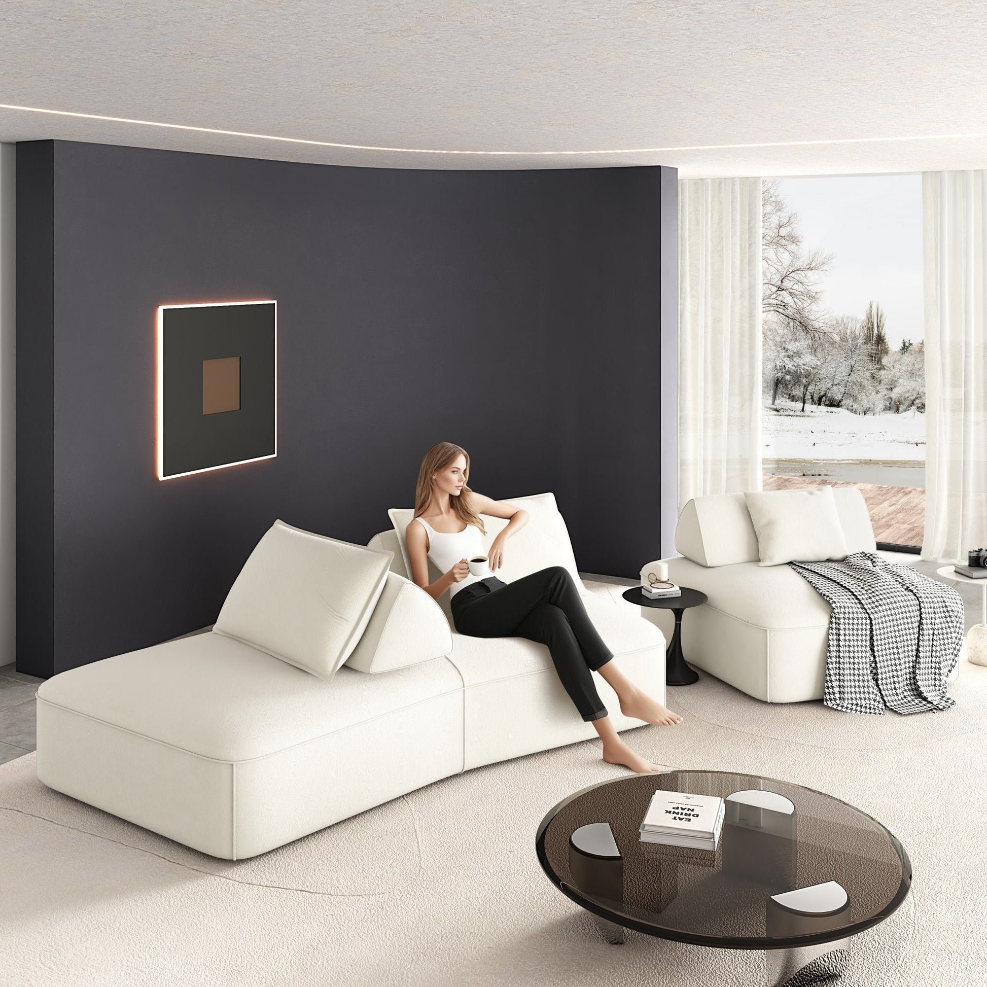 Modern Luxury Oversized Modular Sectional Sofa Set, 2 Piece Living Room, white upholstery on Tampa Home & Garden Store