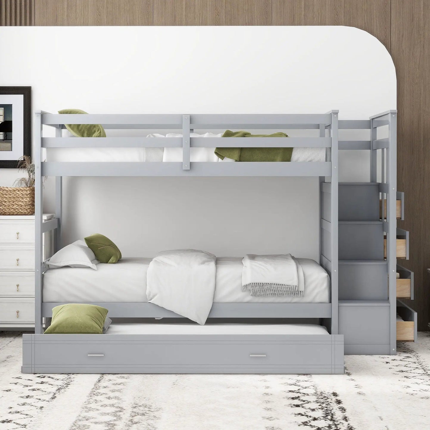 Bunk Bed With Trundle and Staircase Space Saving