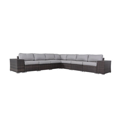Rattan sectional sofa set with gray cushions, brown wicker frame by HouseOfZazla on Tampa Home & Garden Store