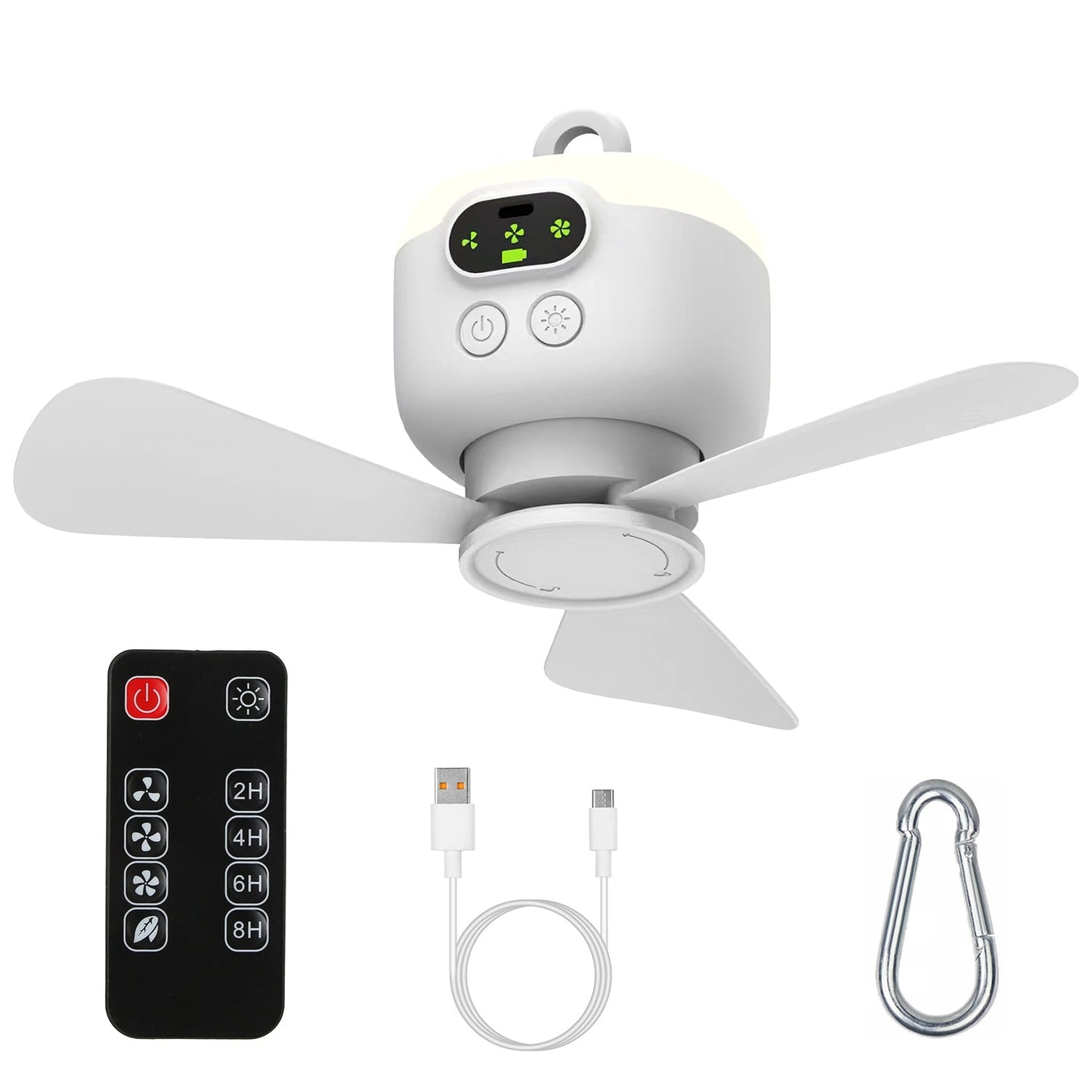 GemGear 2-in-1 portable camping fan with LED lantern, white, digital display, carabiner on Tampa Home & Garden Store