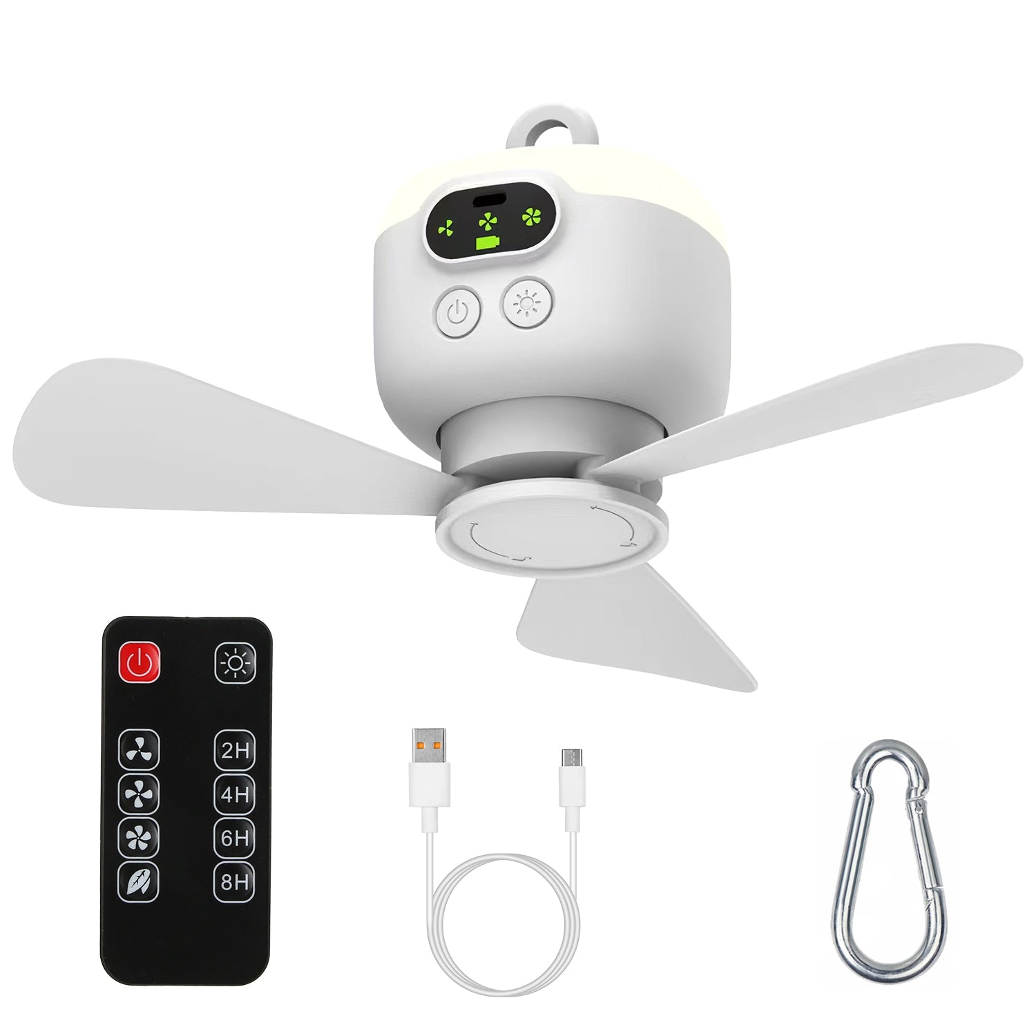GemGear 2-in-1 portable camping fan with LED lantern, white, digital display, carabiner on Tampa Home & Garden Store