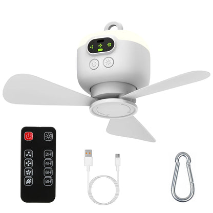 GemGear 2-in-1 portable camping fan with LED lantern, white, digital display, carabiner on Tampa Home & Garden Store