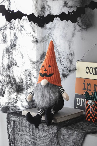 Sitting Gnome with Knit Hat for Halloween Decor
