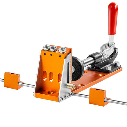 Pocket hole jig kit 34-piece with adjustable depth and C-clamp on orange metal frame on Tampa Home & Garden Store