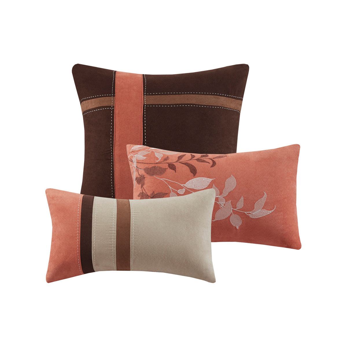 7 Piece Faux Suede Comforter Set Coral Queen by HouseOfZazla in coral and brown tones on Tampa Home & Garden Store