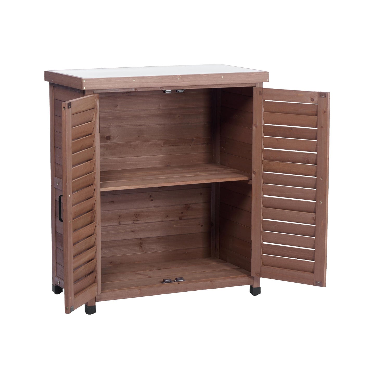 Outdoor Potting Bench With Metal Top and Cabinet