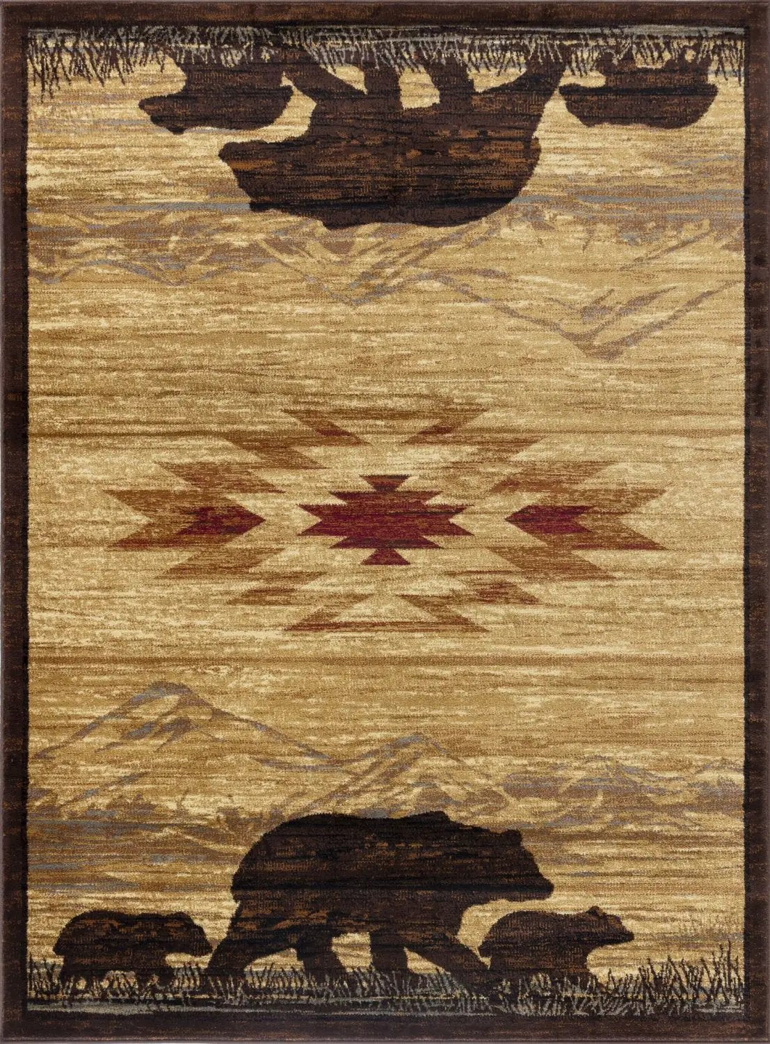 Lodge Area Rug with Wildlife Mountains Motif