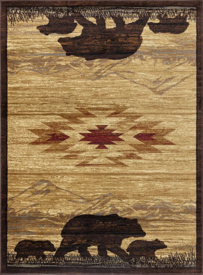 Lodge Area Rug with Wildlife Mountains Motif
