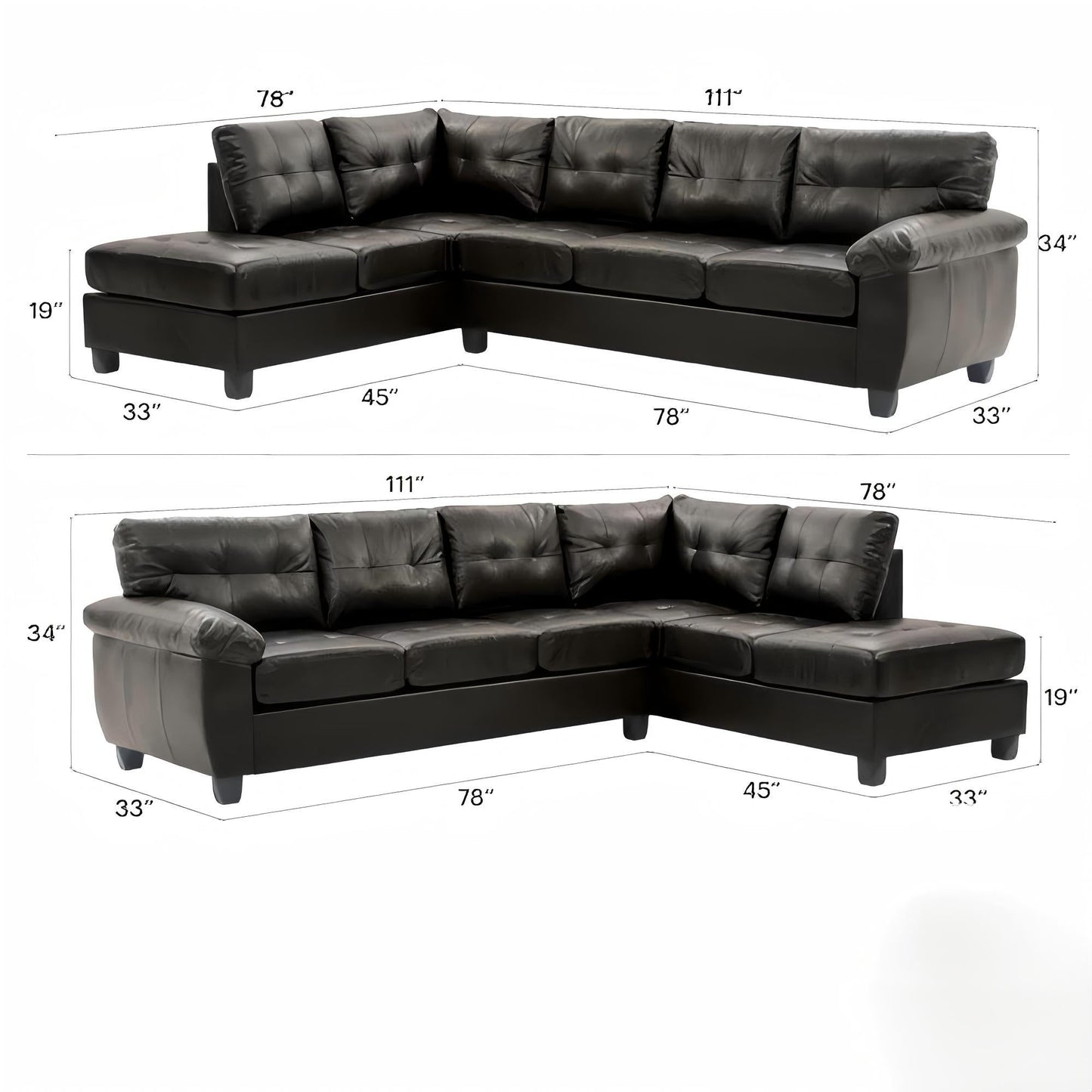 Gallant Sectional by HouseOfZazla in black leather, L-shaped stationary sofa with plush cushions on Tampa Home & Garden Store