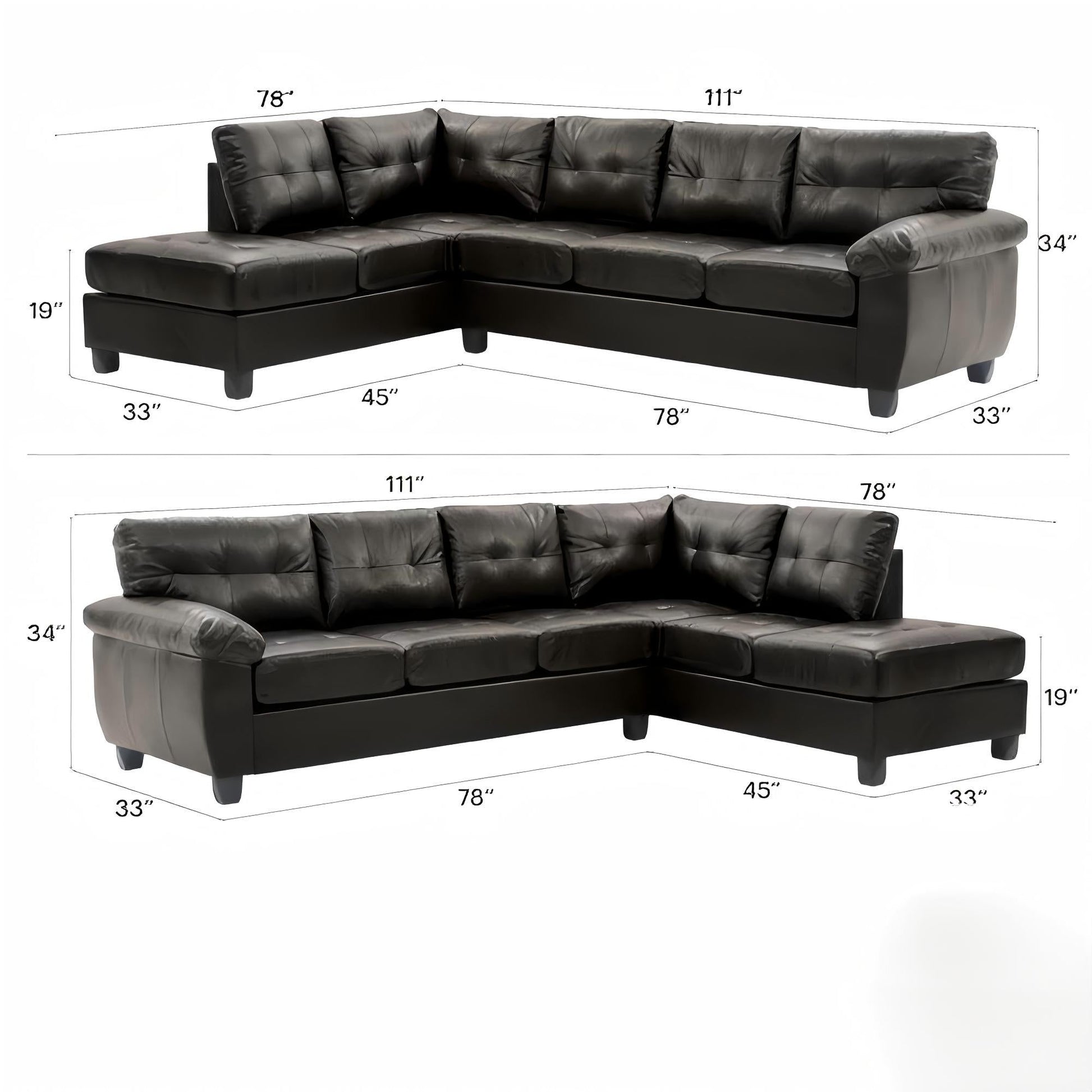 Gallant Sectional by HouseOfZazla in black leather, L-shaped stationary sofa with plush cushions on Tampa Home & Garden Store