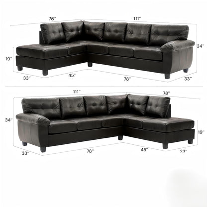 Gallant Sectional by HouseOfZazla in black leather, L-shaped stationary sofa with plush cushions on Tampa Home & Garden Store