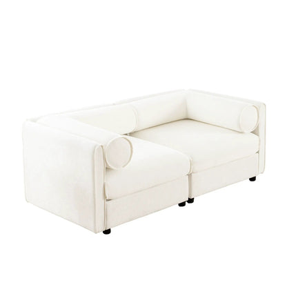 Stylish storage sofa with cylindrical backrest in cream fabric by Unique Piece Furniture on Tampa Home & Garden Store