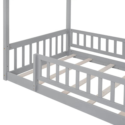 Bed House Bed Frame With Fence canopy bed in gray wood by Unique Piece Furniture on Tampa Home & Garden Store
