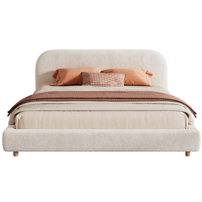 California King Upholstered Bed with Boucle Fabric and Curved Headboard beige HouseOfZazla on Tampa Home & Garden Store