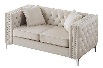 Elegant track-arm loveseat in beige tufted micro suede with nailhead trim HouseOfZazla on Tampa Home & Garden Store