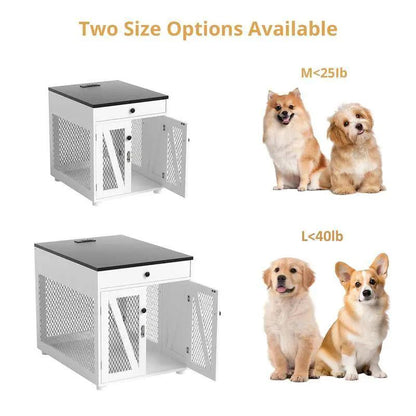 Dog Crate End Table with Drawer & USB, white wood crate with black top, The Max & Rex Collection on Tampa Home & Garden Store