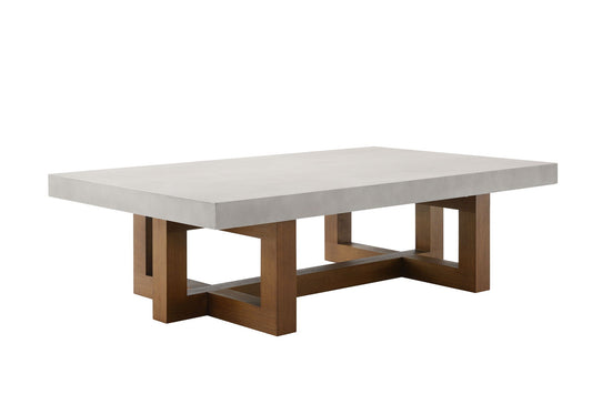 Keven Faux Concrete Top Table coffee table with gray concrete top and wooden legs HouseOfZazla on Tampa Home & Garden Store
