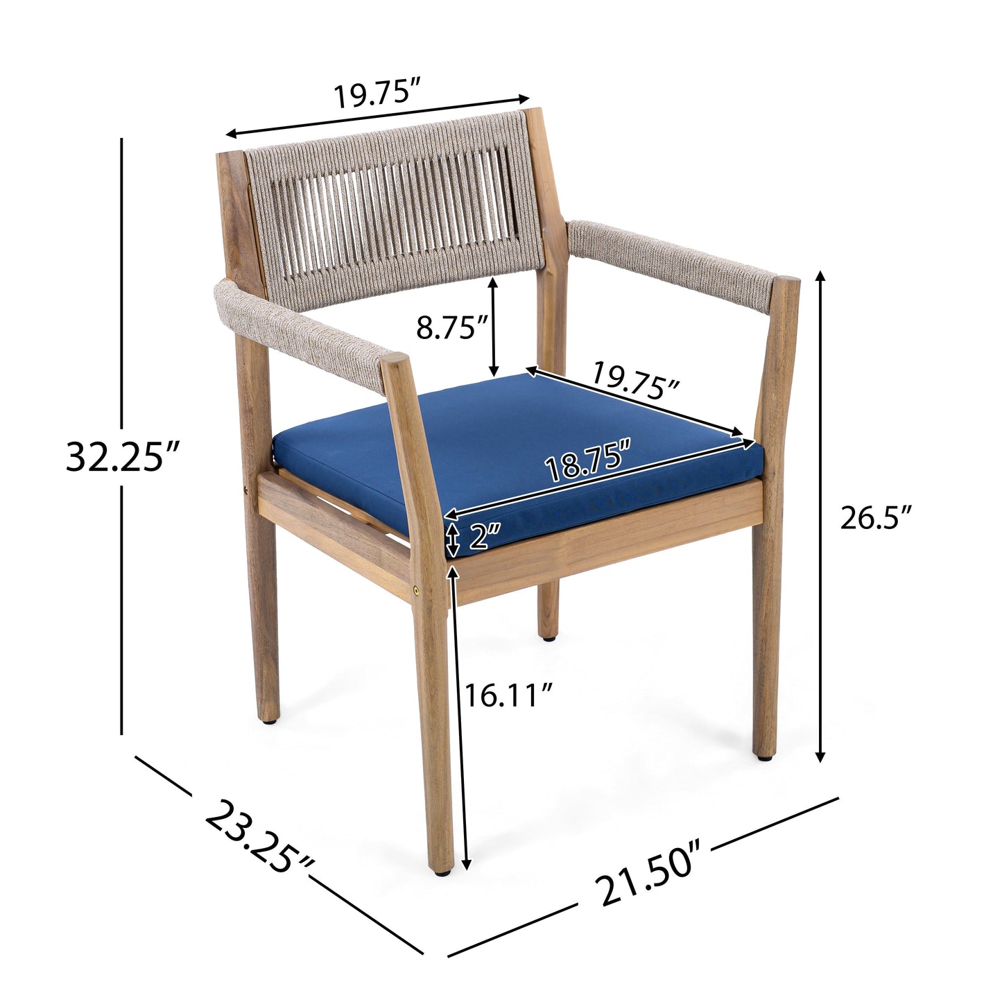 Set Of Two Braided Acacia Outdoor Dining Chairs