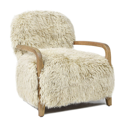 New Zealand Sheepskin Accent Arm Chair with Oak Arms in taupe natural plush fur on Tampa Home & Garden Store