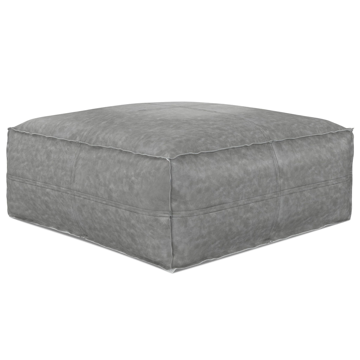 Large square coffee table pouf with vegan cover in gray faux leather, HouseOfZazla accent table on Tampa Home & Garden Store