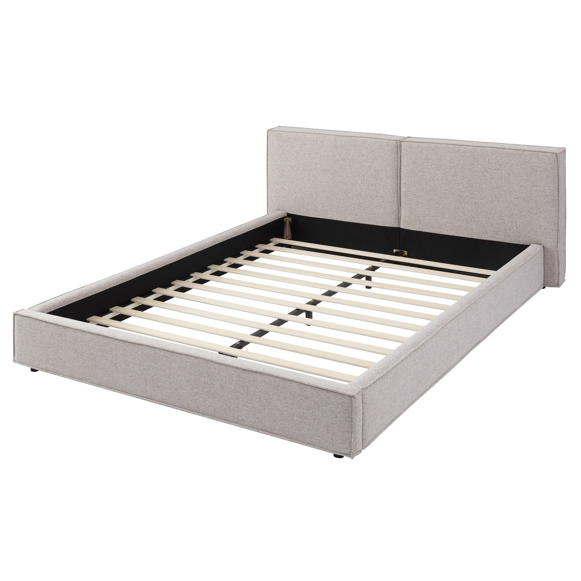 Modern tufted queen upholstered platform bed frame by HouseOfZazla in light gray fabric on Tampa Home & Garden Store