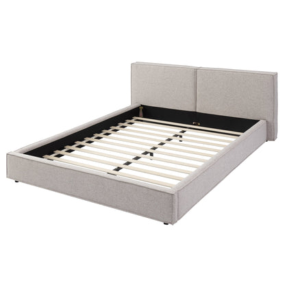 Modern tufted queen upholstered platform bed frame by HouseOfZazla in light gray fabric on Tampa Home & Garden Store