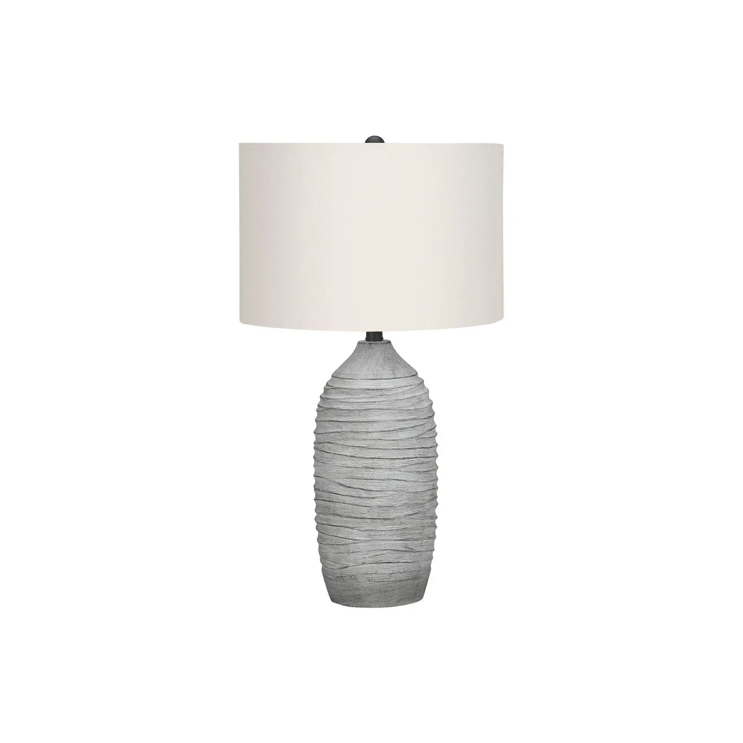 Table lamp with a gray textured resin base and cream fabric shade by Unique Piece Furniture on Tampa Home & Garden Store
