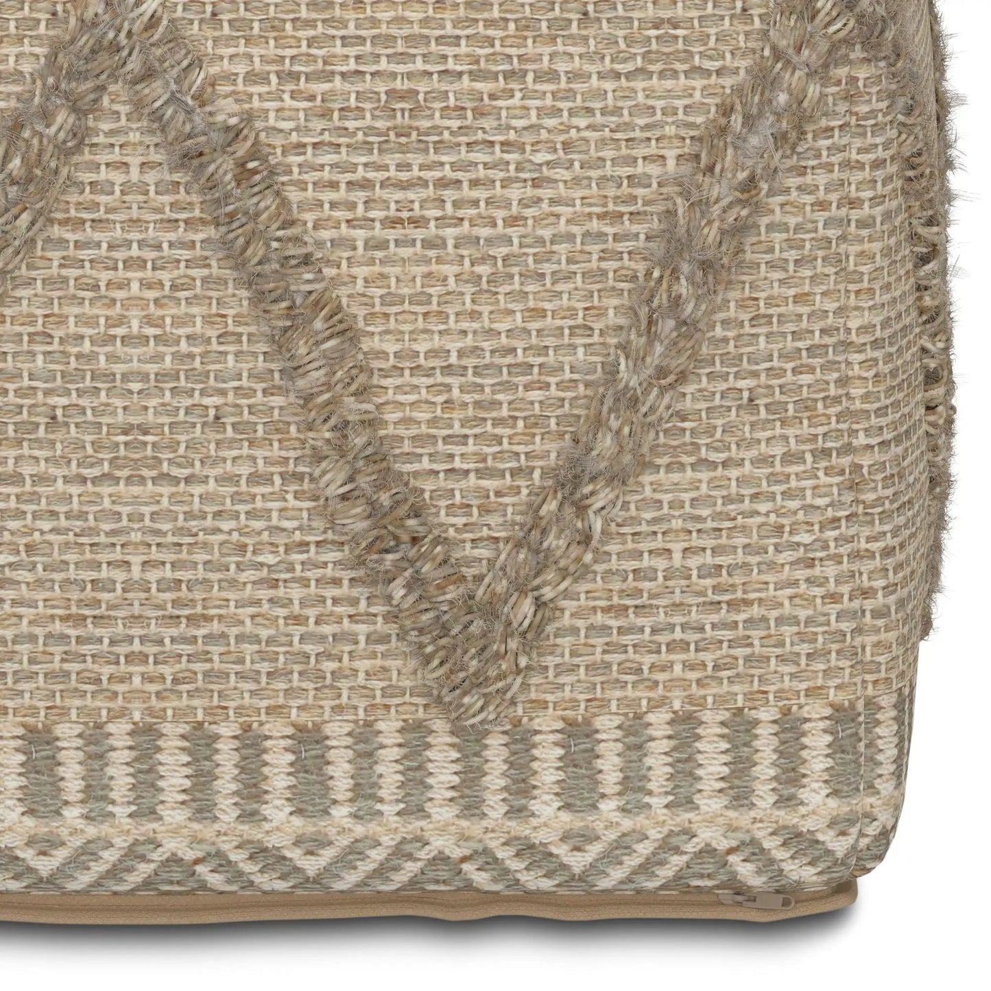 Sweeney Upholstered Square Pouf jute weave with base zipper on Tampa Home & Garden Store